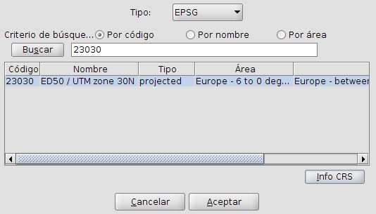 CRS selection in the gvSIG proj4 based CRS support